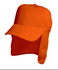Luminescent orange cap with a flap at the back, featuring a curved brim and a logo.