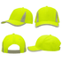 A bright yellow cap featuring reflective inserts and trim, shown from multiple angles. Includes a logo.