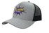 A grey marle cap with a mesh back, featuring a colourful logo and an embroidered design.