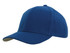 A blue cap with a contrast peak under. The cap features a branding logo on its side.