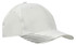 A white cap featuring a breathable poly twill design with a peak and flash print detailing. Includes a branding logo.