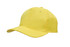 A yellow cap with a curved brim and ventilation holes, featuring a logo on the side.