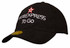 A black cap made of heavy cotton and spandex, featuring a logo and embroidered text.