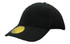 A black Sandwich Mesh Cap with a fitted design and a logo on the front. Features breathable mesh sides.