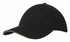 A black cap with a sandwich trim, featuring a curved brim and a logo. Made from brushed heavy cotton.