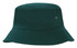 A dark green bucket hat with a wide brim and a small logo detail on the side.