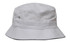 A white Brushed Sports Twill Bucket Hat featuring a logo. It has a soft fabric and a wide brim.