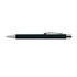 A dark green aluminium pen with a silver clip and tip, featuring a branding logo.