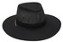 A black cotton twill and mesh hat with a wide brim and a decorative band. Features a logo on the side.