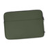 A soft-touch laptop sleeve in olive green with a zip closure and a stitched logo in one corner.