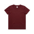 A maroon kids' T-shirt featuring a crew neck and short sleeves, with a label inside the neckline.