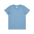 A blue staple tee for kids featuring a classic crew neck design and short sleeves. Includes a logo on the label.