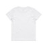 A white kids' staple tee with a simple design featuring short sleeves and a round neckline, displaying a brand logo.