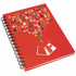 A4 hard cover wiro bound notebook in red, featuring a graphic design of various icons and a laptop illustration.