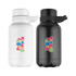 A drink bottle set featuring a white and a black bottle, both with a logo and a flip-top lid.