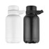 A drink bottle set featuring one white and one black bottle, each with a secure lid and a handle for easy carrying.