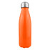 A drink bottle in shiny orange stainless steel with a silver cap, featuring a sleek and modern design.