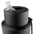A drink bottle in matte black featuring a transparent spout and a secure closure mechanism.