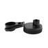 A drink bottle lid in black with a detachable clip. It features a wide opening for easy filling and pouring.