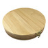 A round bamboo toolkit with a brass latch, featuring a smooth, natural finish. It has a simple design and is lightweight.