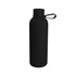 A drink bottle in matte black finish with a sleek design and a carrying strap, featuring a logo.
