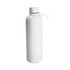 A drink bottle in matte white with a screw-on lid and a carrying loop, featuring a logo.