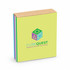 A square box with various pastel colours, featuring a logo and the title "CUBEQUEST." The box is closed and has a textured surface.