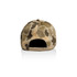 A soft camo cap featuring a mix of earthy tones and a plastic adjuster at the back. It includes a logo.