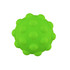 A bright green rubber ball with textured, raised bumps on its surface. The ball has a circular shape and playful design.
