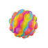 A vibrant, multicoloured ball featuring hues of pink, yellow, blue, and orange with a textured, dotted surface.