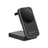 A black wireless charger with a circular top and a branding logo, designed for multiple device charging.