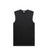 A black sleeveless tank top featuring a simple design and a small logo on the back.