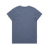 A faded blue T-shirt with a plain back and short sleeves. It features a logo.