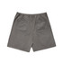 Faded grey dress shorts featuring an elastic waistband and two back pockets. Includes a logo.