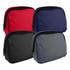 A set of four Go-Mate Belt Bags in red, navy blue, black, and grey, featuring zip closures and a logo.