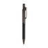 A metal pen with a sleek black and bronze design, featuring a clip and a pointed tip. It includes a logo.