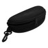 A black glasses case with a textured surface and a zip closure, featuring a loop for attachment.