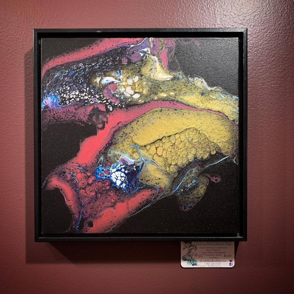 "Carnation & Charcoal"  Fluid Acrylic On Canvas. Framed.
