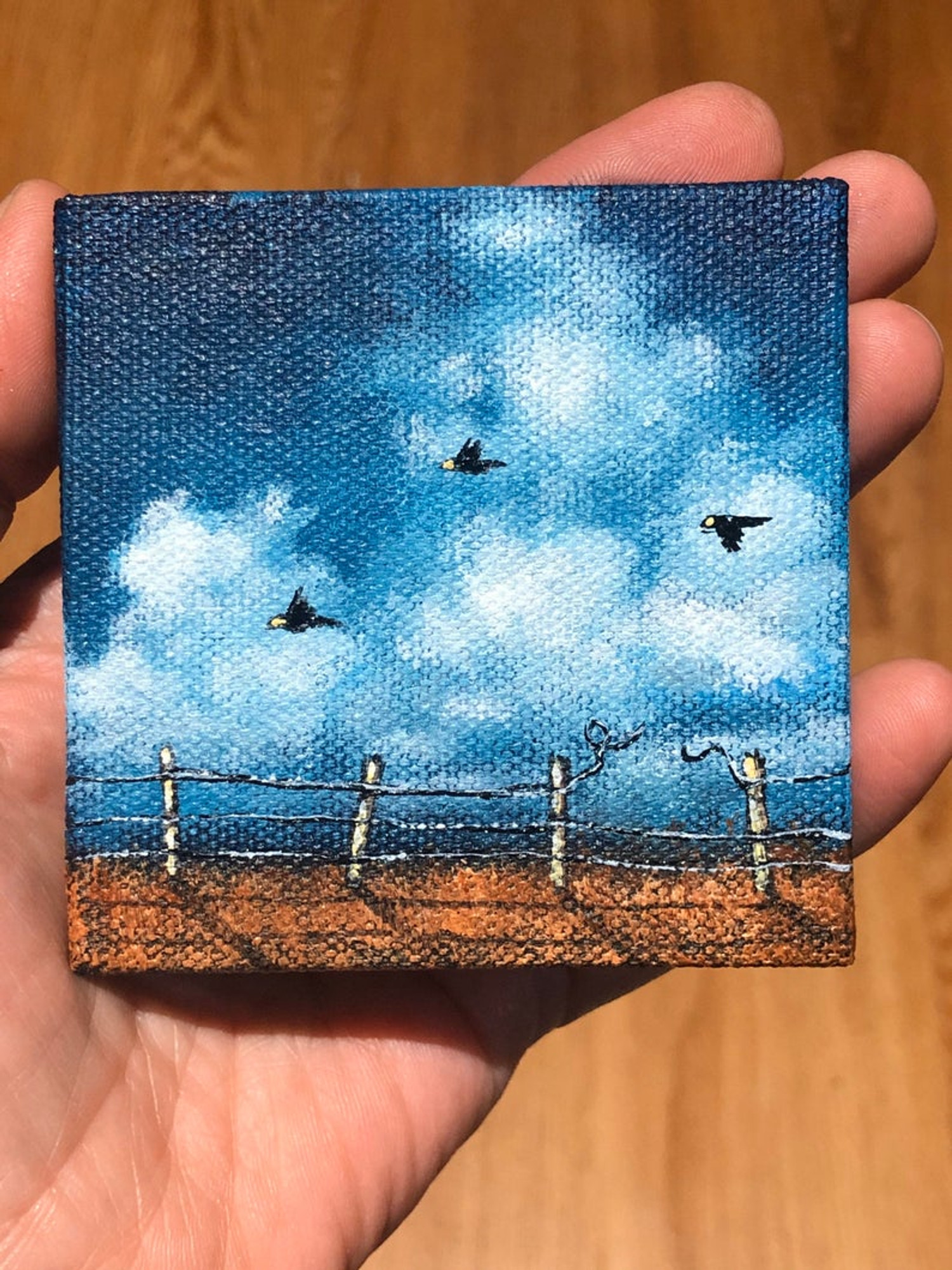 FIELD TRIP ~ Miniature Crows Painting. Custom Order Today.