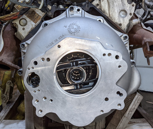 Chevy LS V8 to AX15 Bell Housing installed Chevy LS V8 to AX15 Bell Housing installed