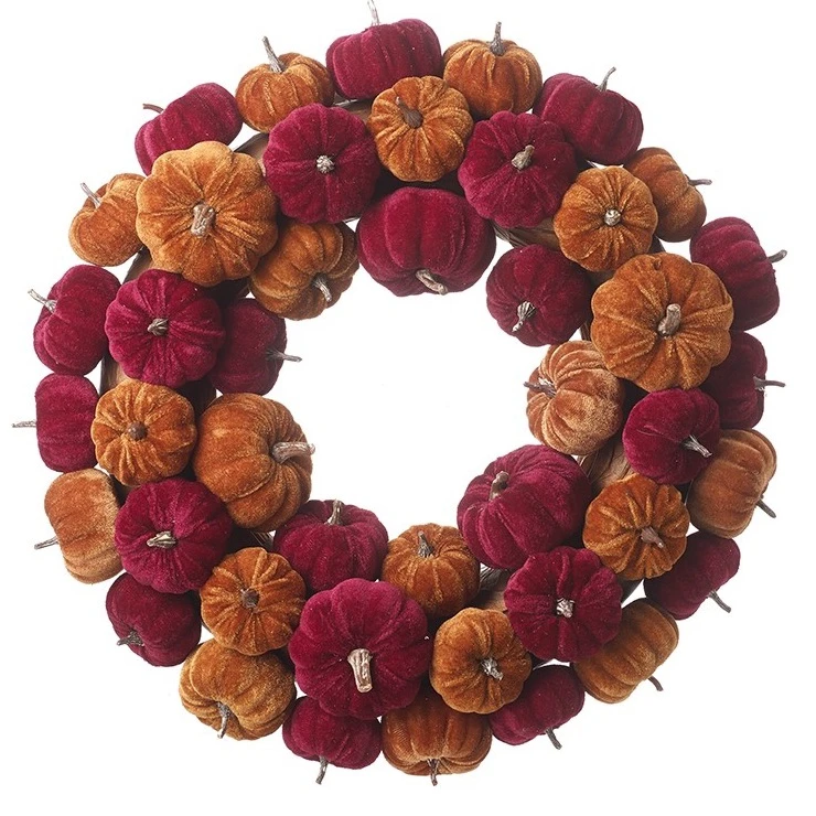 Velvet Mixed Colour Pumpkin Wreath