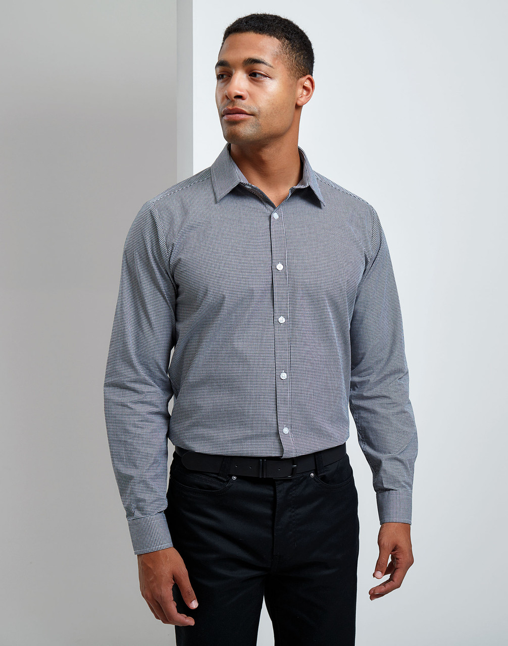 Premier Long Sleeve Microcheck Shirt PR220 - Direct Workwear