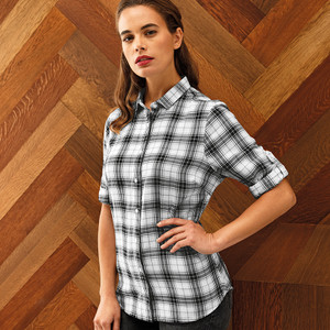Premier Ladies Ginmill Check Long Sleeve Shirt Black/Wihite - PR354 Premier Ladies Ginmill Check Long Sleeve Shirt Black/Wihite - PR354