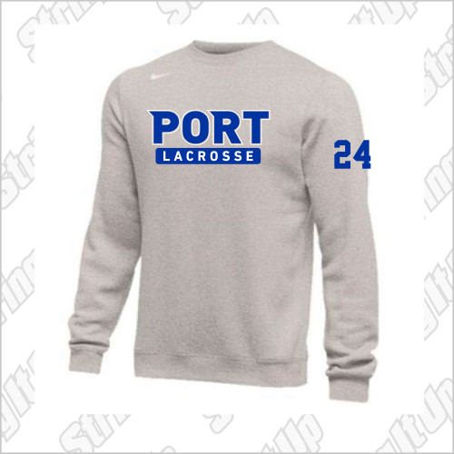 Port Washington Lacrosse Nike Club Fleece Pullover Crew - GREY