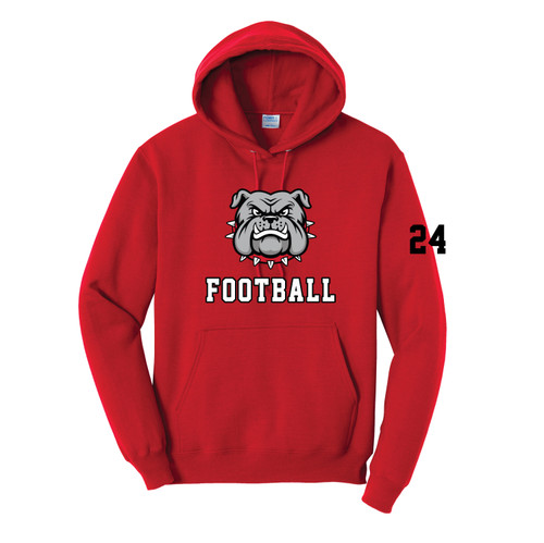 NEW!! Bulldogs Football Port & Company®  Hooded Sweatshirt Adult & Youth - Red