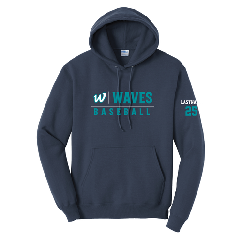 Waves Baseball Adult & Youth Port & Co. Fleece Hooded Pullover - Navy
