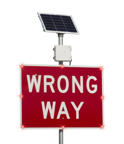 BlinkerSign® Flashing LED WRONG WAY Sign R5-1A