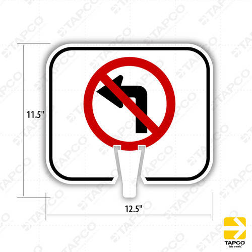 Cone and Delineator No Left Turn Symbol Sign