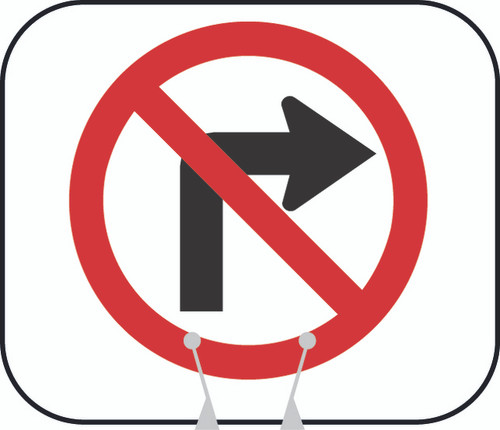 Cone and Delineator No Right Turn Symbol Sign