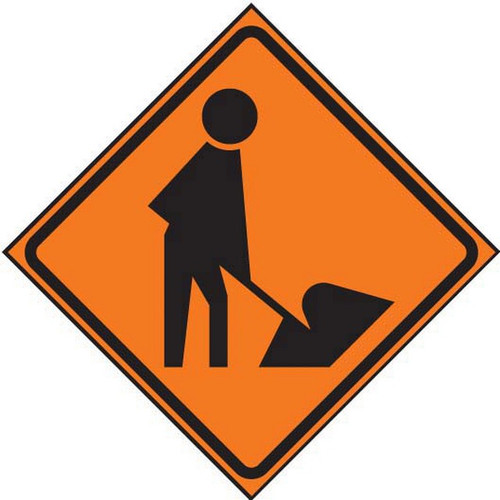 Kwik-Deploy™ Roll-Up Sign, Worker symbol, Cross-bracing included